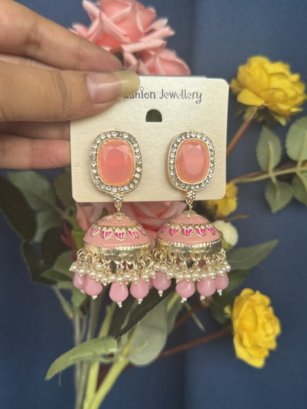 Mayuri Meenakari Jhumka - Light Pink