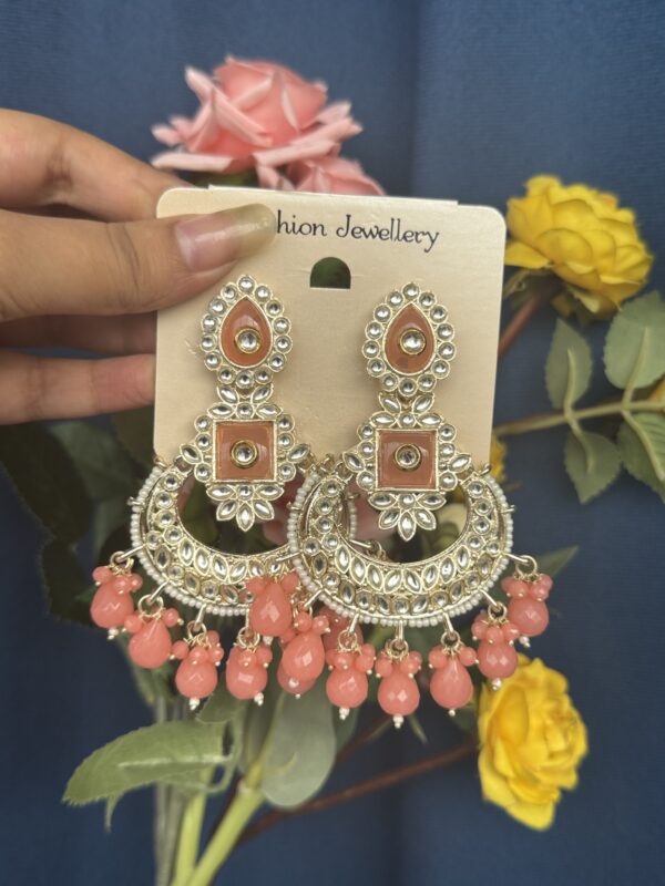 Dipali Kundan Earrings - Peach