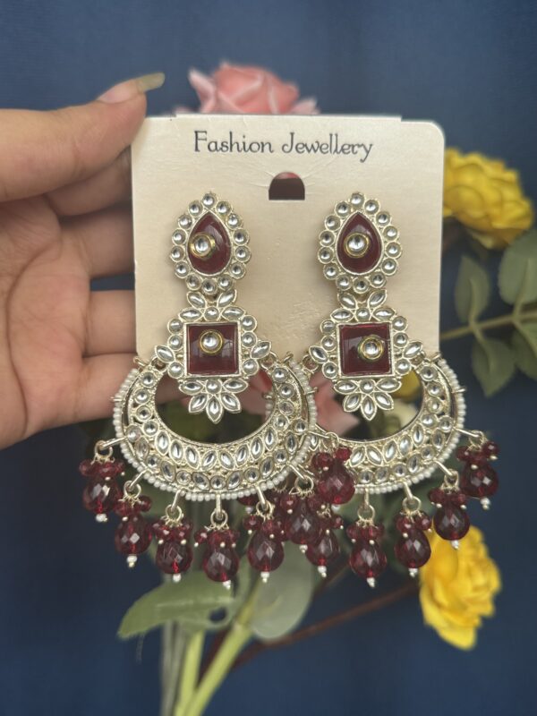 Dipali Kundan Earrings - Mahroon