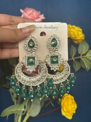Dipali Kundan Earrings – Dark Green