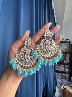 Kundan Chandbali – Light Blue