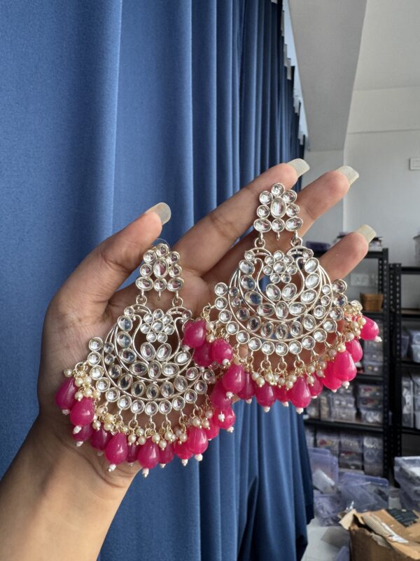 Kundan Chandbali - Dark Pink