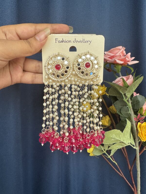 Maheera Long Kundan Earrings - Dark Pink