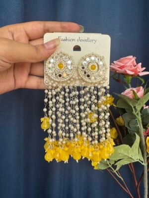Maheera Long Kundan Earrings – Yellow