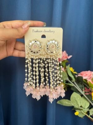 Maheera Long Kundan Earrings – Light Pink