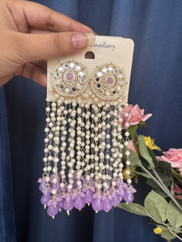 Maheera Long Kundan Earrings - Lavender