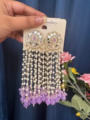 Maheera Long Kundan Earrings – Lavender