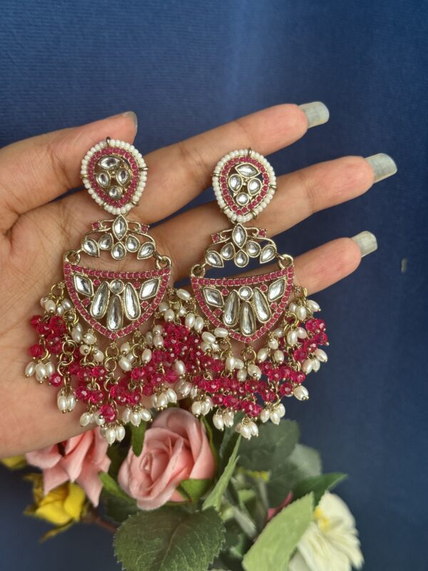 Niyati Kundan Earrings - Dark Pink