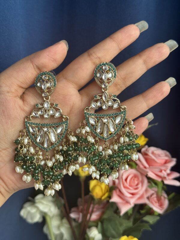 Niyati Kundan Earrings - Dark Green