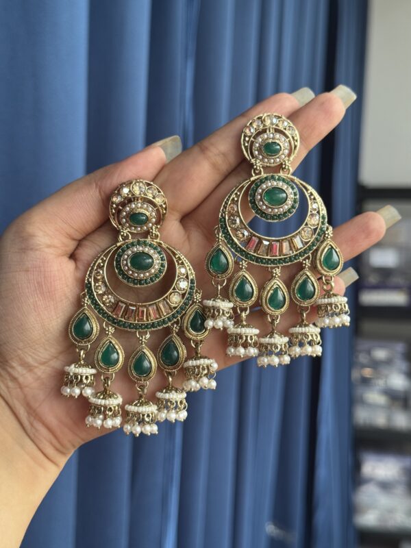 Arya Kundan Earrings - Dark Green