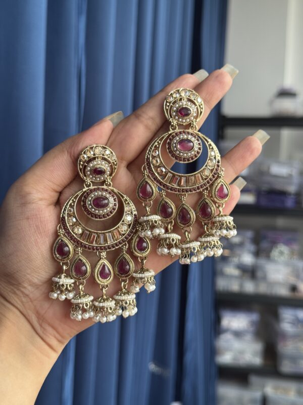 Arya Kundan Earrings - Wine