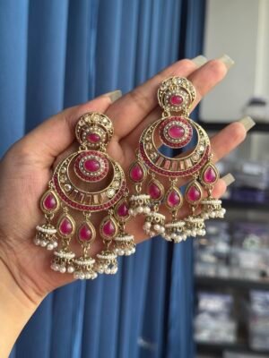 Arya Kundan Earrings – Dark Pink