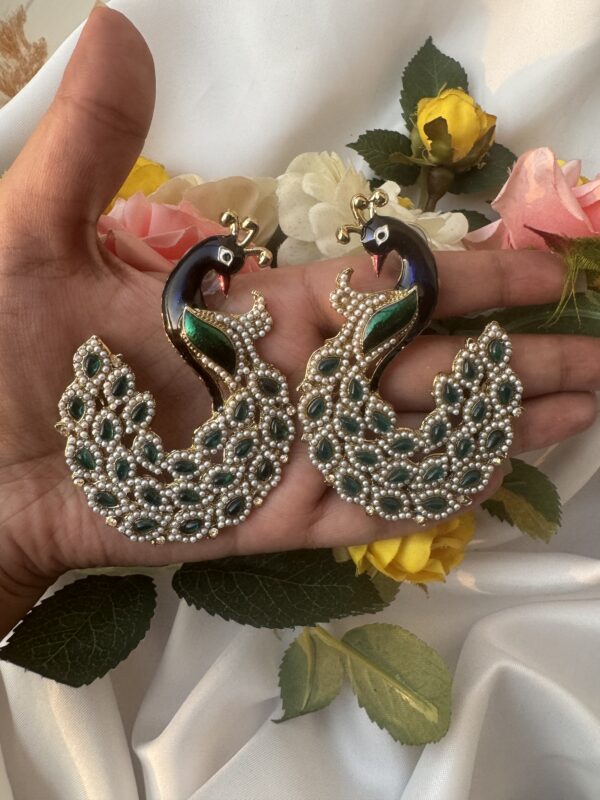 Vaishali Unique Peacock Earrings - Dark Green