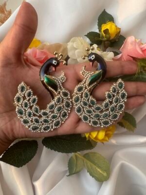 Vaishali Unique Peacock Earrings – Dark Green