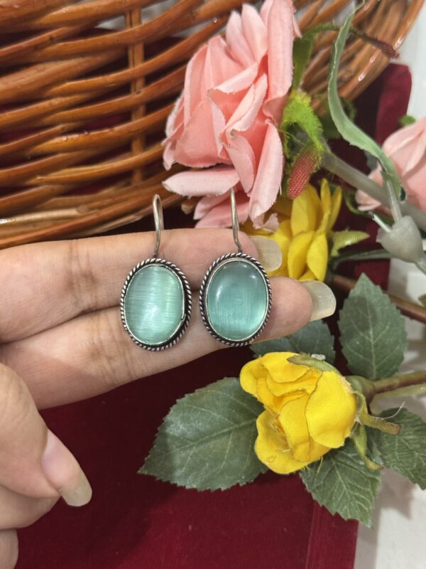 Daily Wear Brass Drop Earrings Oval - Sea Green