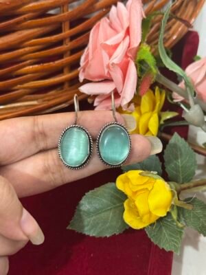 Daily Wear Brass Drop Earrings Oval – Sea Green