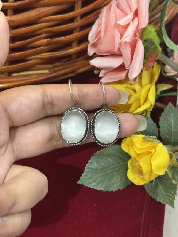 Daily Wear Brass Drop Earrings Oval - White