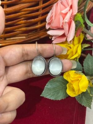 Daily Wear Brass Drop Earrings Oval – White
