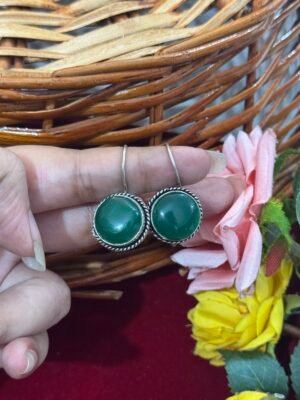 Daily Wear Brass Drop Earrings Round – Dark Green