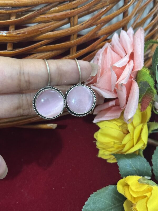 Daily Wear Brass Drop Earrings Round - Light Pink