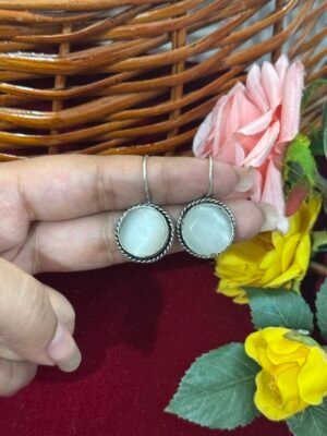 Daily Wear Brass Drop Earrings Round – White