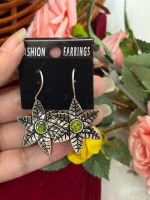 Green Brass Flower Earrings
