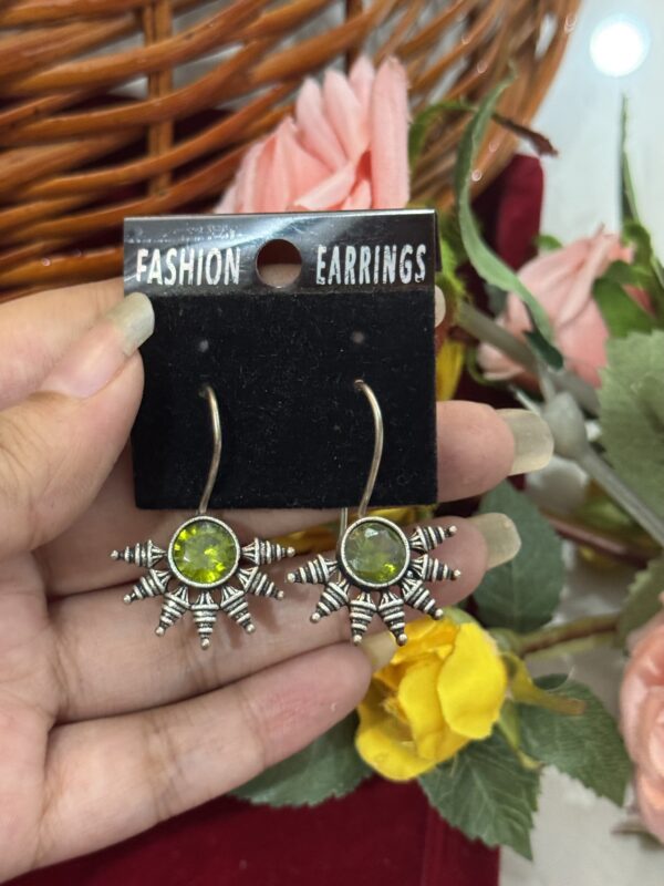 Daily Wear Brass Stone Earrings - Mehendi Green