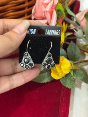 Daily Wear Brass Stone Earrings – Black