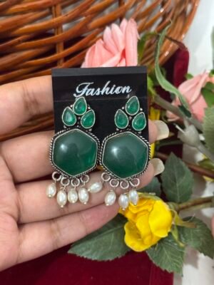 Brass Stone Earrings – Green