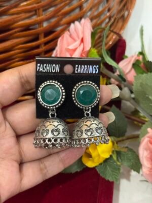 Brass Jhumka Earrings – Dark Green