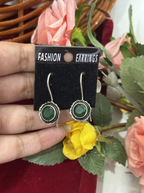 Daily Wear Brass Stone Earrings - Dark Green