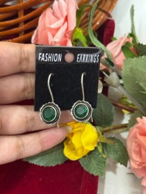 Daily Wear Brass Stone Earrings – Dark Green