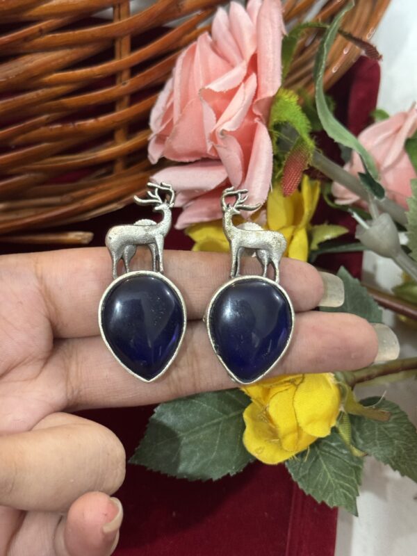 Premium Deer Brass Earrings - Blue
