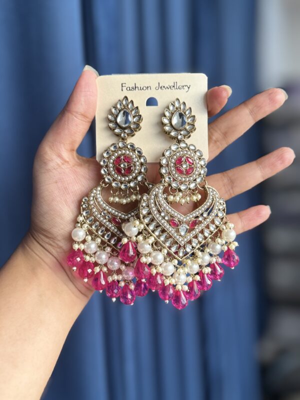 Hansika Kundan Earrings - Dark Pink