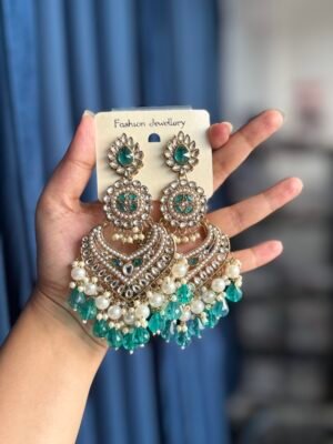Hansika Kundan Earrings – Aqua Green