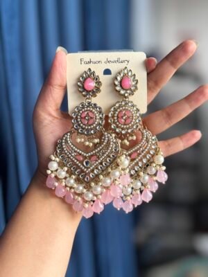 Hansika Kundan Earrings – Light Pink