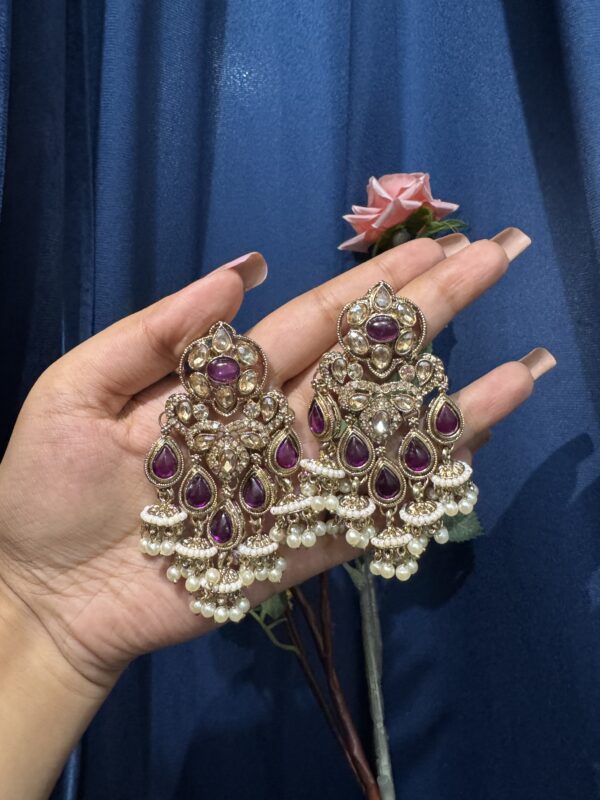 Kamli Kundan Earrings - Purple