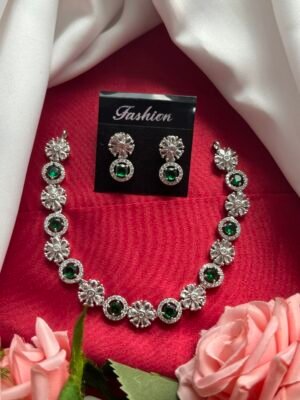 Karishma American Diamond Set – Emerald Green