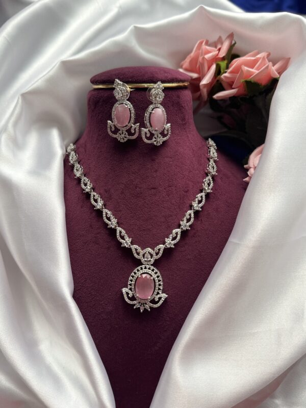 Jaspreet Premium American Diamond Set - Light Pink