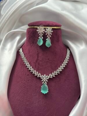 Sabha American Diamond Set – Mint Green