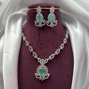 Jaspreet Premium American Diamond Set -Mint Green