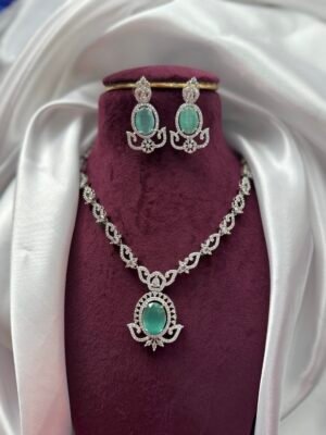 Jaspreet Premium American Diamond Set -Mint Green