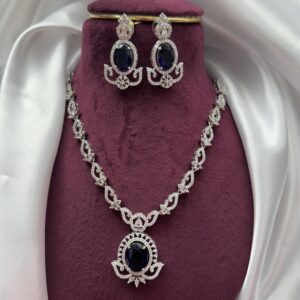 Jaspreet Premium American Diamond Set – Dark Blue