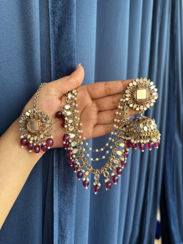 Nirali Kundan Earrings With Mangtika - Purple