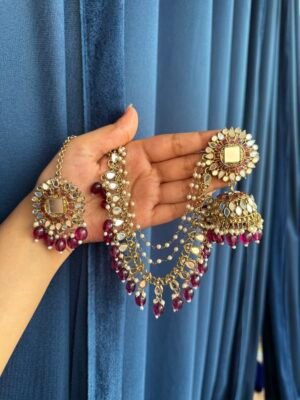 Nirali Kundan Earrings With Mangtika – Purple