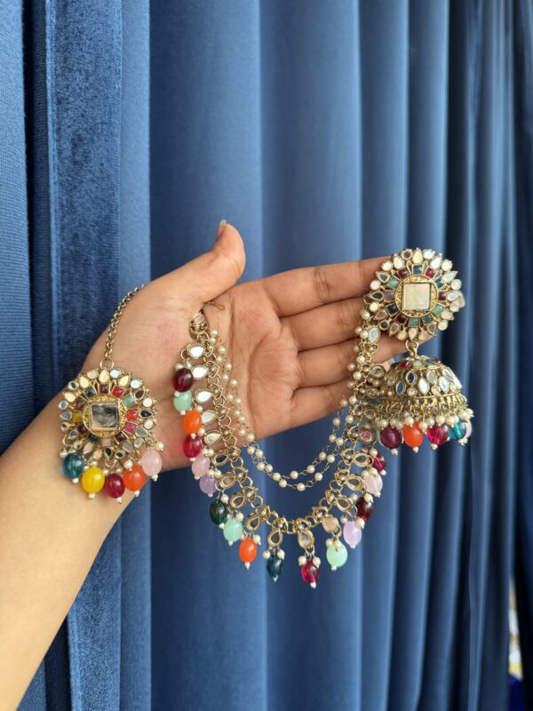 Nirali Kundan Earrings With Mangtika - Multi