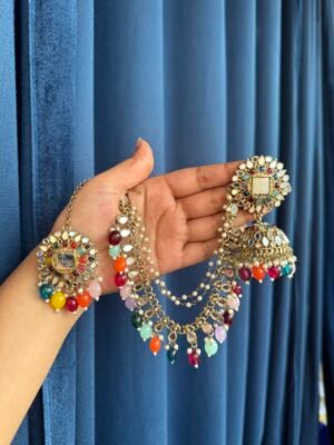 Nirali Kundan Earrings With Mangtika – Multi