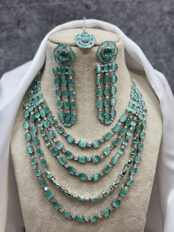 Evelyn Premium American Diamond Set - Mint Green