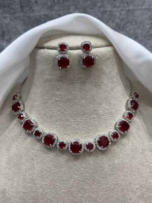 Lisa Premium American Diamond Set – Red