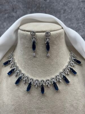 Monica Premium American Diamond Set – Dark Blue
